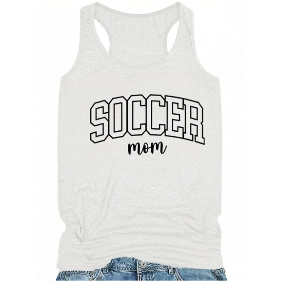 Trendfront Womens Soccer Mom Letter Graphic Tank Tops Scoop Neck Sleeveless Racerback Game Day Match Day Athletic Sports Fan Top