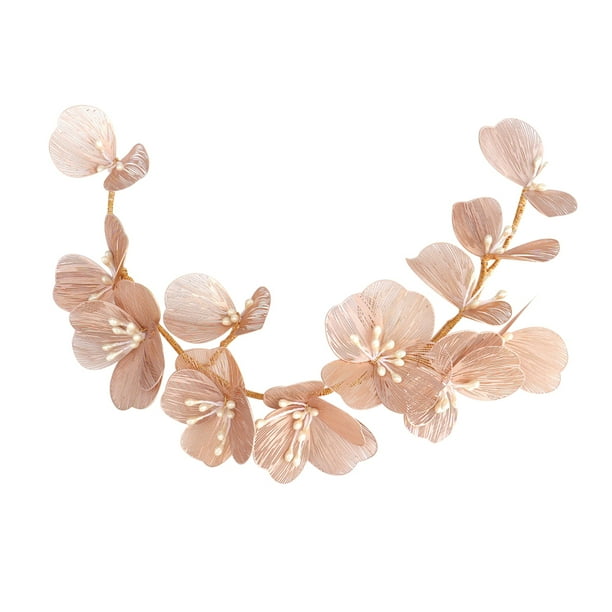 Diadema de novia con pétalos dorados, perlas, tocado hecho a mano, delicada banda para el cabello, accesorios para el cabello para mujeres