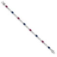 thumbnail image 3 of Gem Stone King 925 Sterling Silver Red Created Ruby and Blue Created Sapphire and Lab Grown Diamond Bracelet for Women | 4.41 Cttw | Gemstone July Birthstone | Oval 6X4MM | Length 7.25 inches, 3 of 6