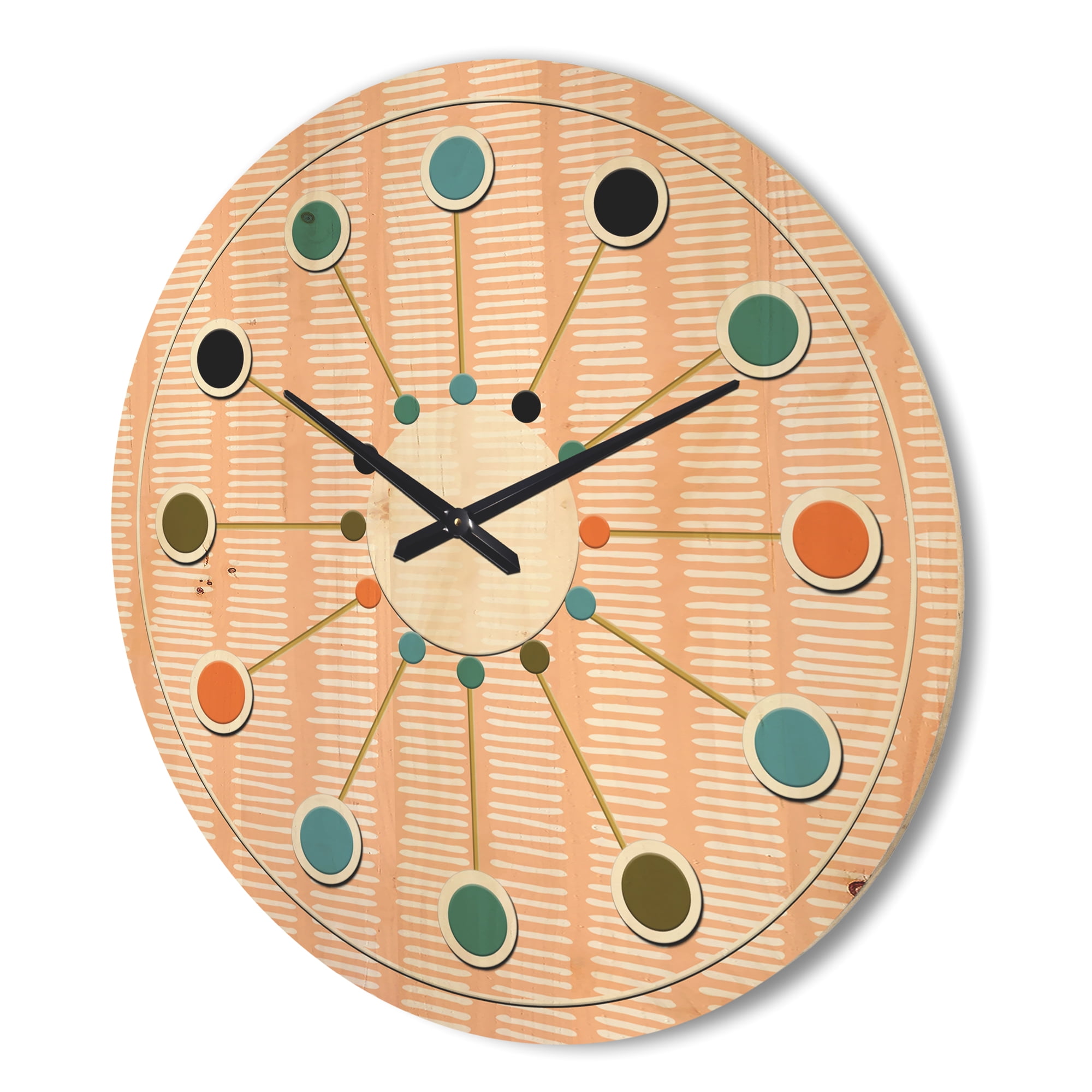 Designart 'Abstract Retro Lines Pattern' Mid-Century Modern Wood Wall Clock