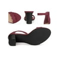thumbnail image 2 of BLISSFUL STEP Women's Sandals Ankle Strap Scalloped Decor Block Heels Sandals Burgundy 7, 2 of 6