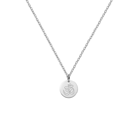 Anavia Round Om Sign Necklace Yoga Theme Stainless Steel Silver Disc 10mm Pendant Jewelry with Gift Box
