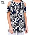 thumbnail image 1 of Camiseta de mujer con cuello redondo y hombros descubiertos Camiseta con estampado floral, negro, blanco, XL Yuarrent AP001532-04, 1 of 7