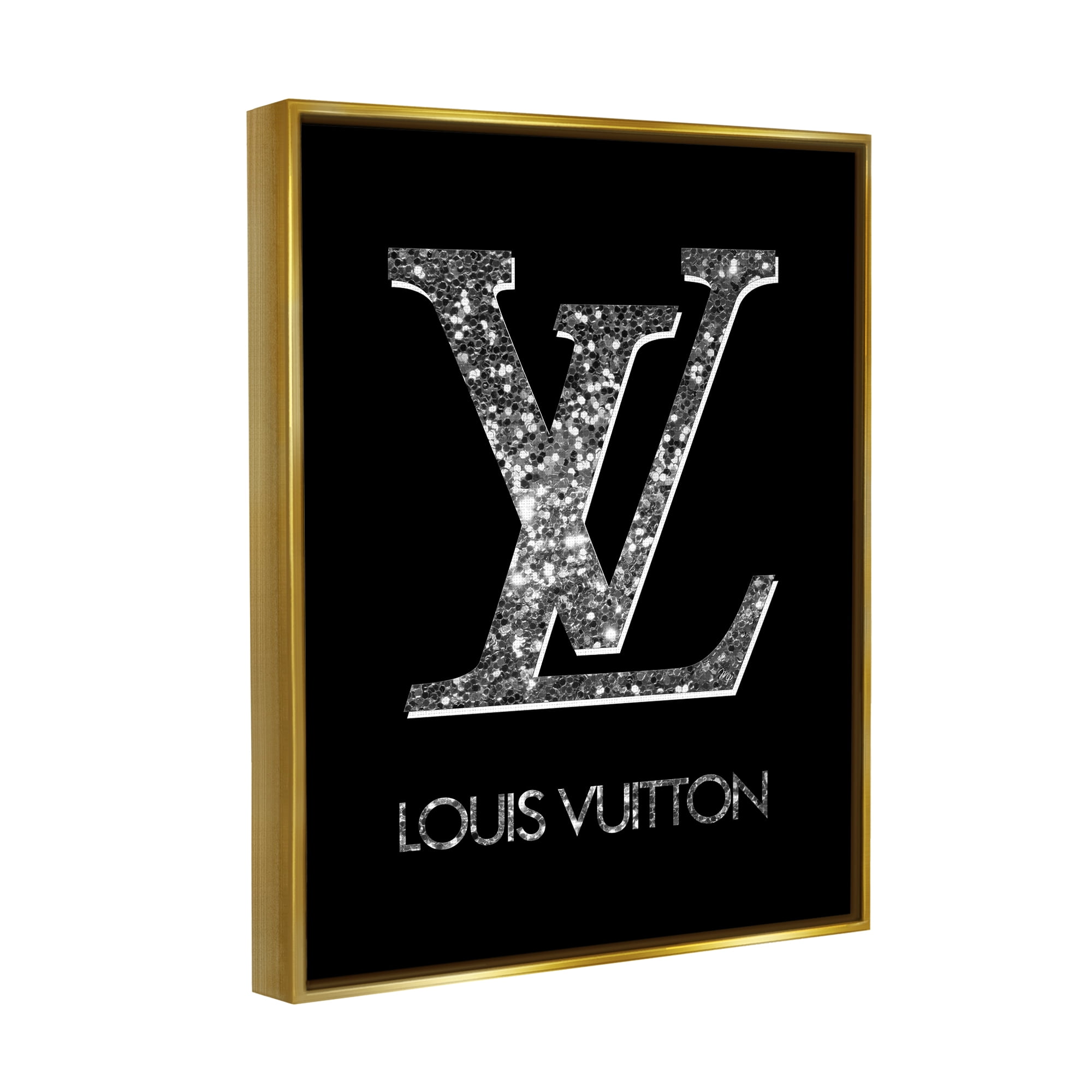 Stupell Industries Sleek Black Glam Logo Typography Painting Gold Floater Framed Art Print Wall Art, 17 x 21
