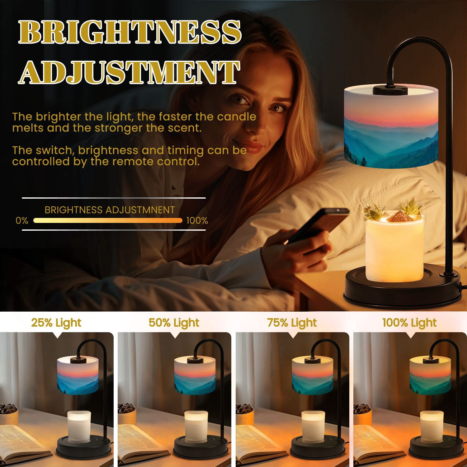 Candle Warmer Lamp with Timer Dimmer Misty Rolling Mountain Just Before Sunrise Great Smoky Mountains Candle Lamp Warmer for Jar Candle with 4 Bulbs Gifts for Women House Warming Gifts