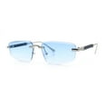 thumbnail image 4 of Bevel Lens Rimless Hustler Retro Gangster Rapper Rectangle Luxury Sunglasses Silver - Blue, 4 of 8
