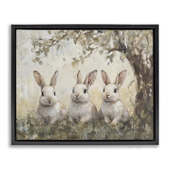 Stupell Industries Rustic Lodge Fairytale Bunnies under Tree Black Floating Frame Canvas Art, 21 x 17, by Petals Prints Design