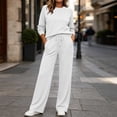 thumbnail image 2 of vdgthytj Tracksuits Womens Set 2 Piece Long Sleeve Crewneck Raglan Shoulder Contrast Piping Tops Drawstring Wide Leg Pants Fall Athleisure Outfits(X-Large,White), 2 of 9