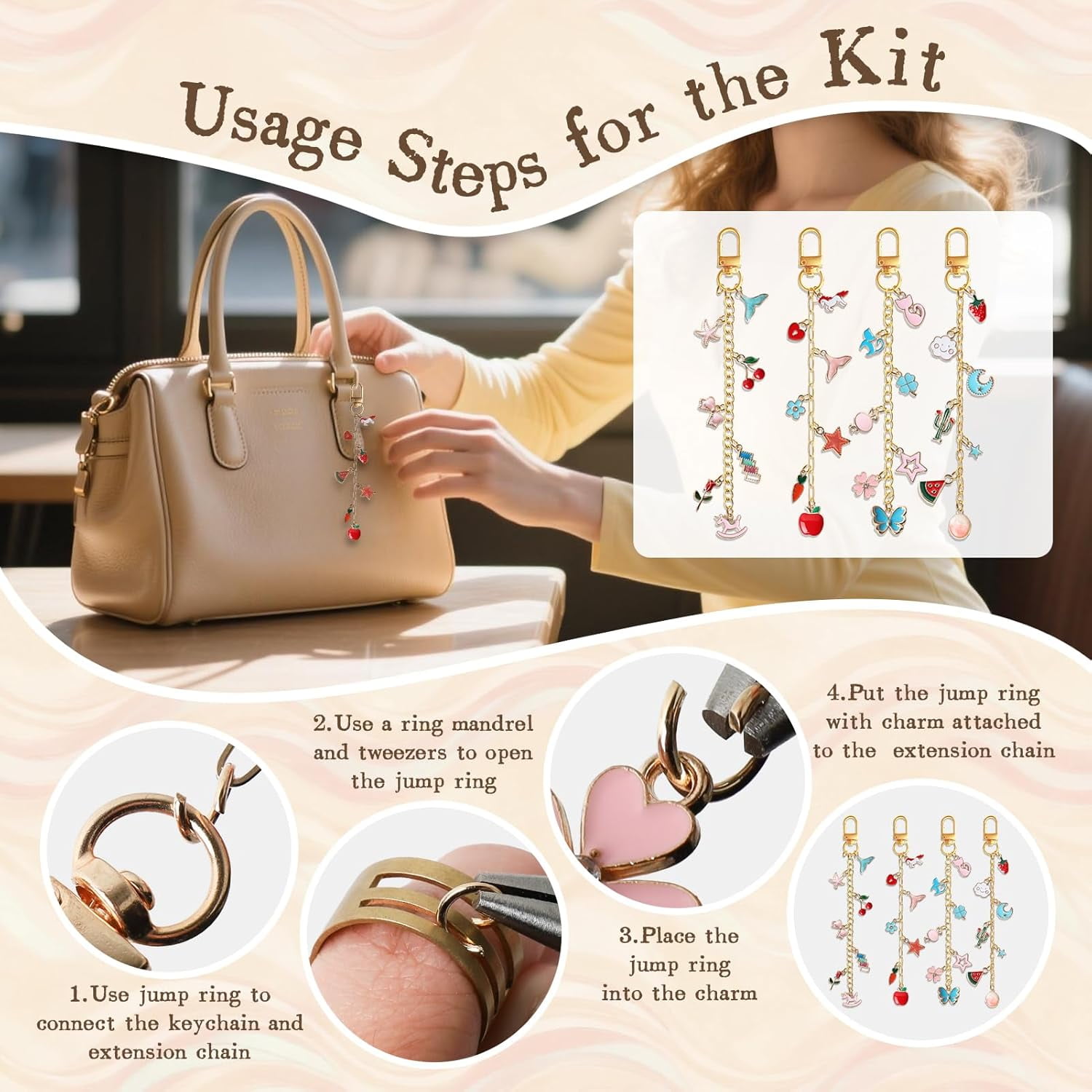 423Pcs Lip Gloss Charms Keychain Kit | Including 100 Charms 60 Keychain Clip 30 Extender Chains 1 Jewelry Plier | Bag Charm Kit | Jewelry Making Supplies for DIY Key Chain Making (Kind1)