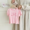 thumbnail image 2 of MIXUE Baby Girls Tops & T-Shirts Summer Cute Bowknot Print Crew Neck Short Sleeve Fashion Casual Tshirts Holiday Wear,Pink,12-18 Months, 2 of 4