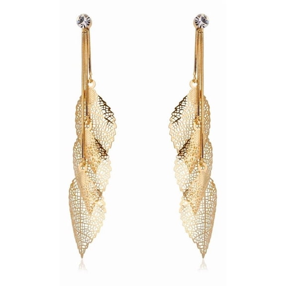 Finos Aretes Largos Hojas Filigrana Swarovski Oro 14k Lam dorado Unitalla