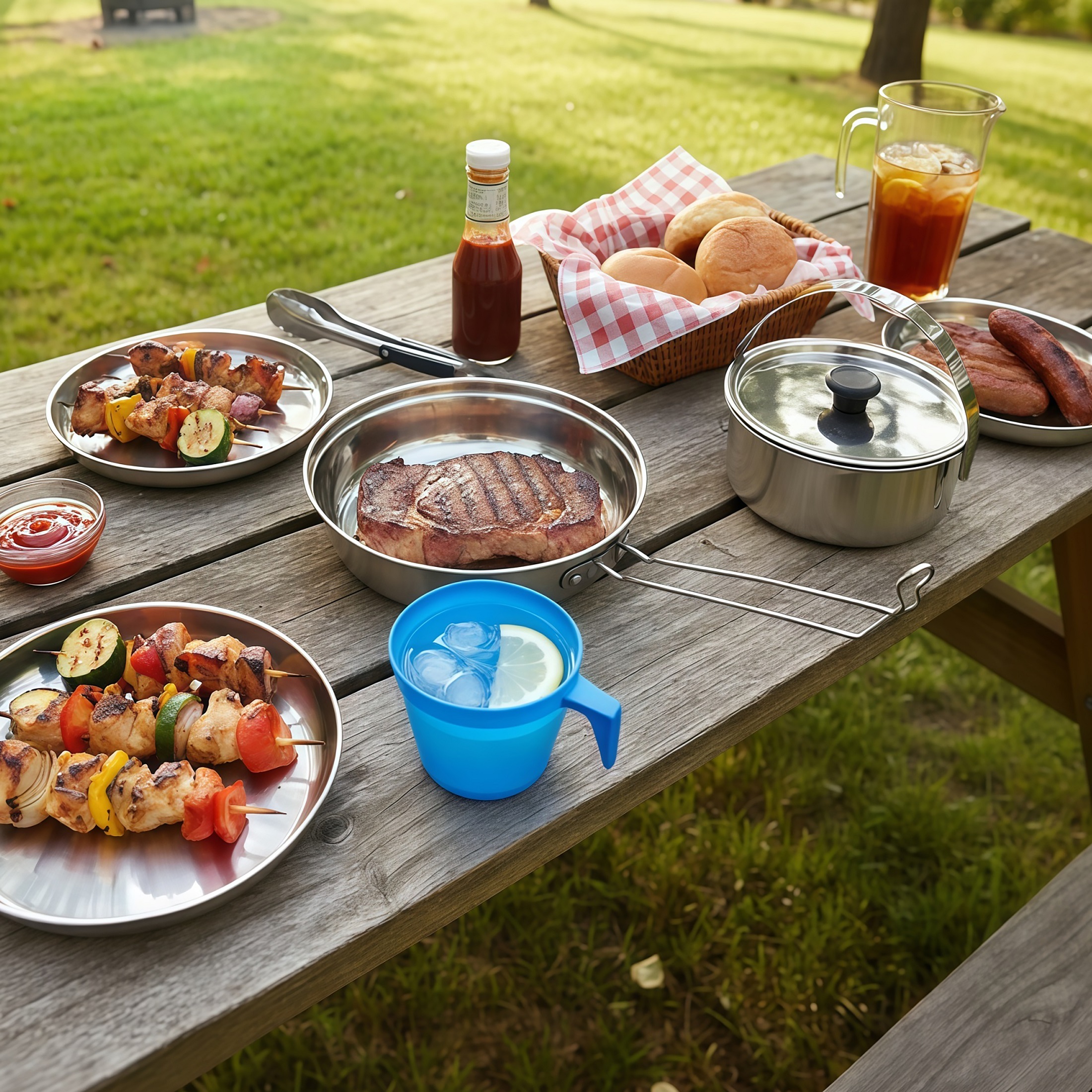 Kit de cocina para acampar de 5 piezas de acero inoxidable, aluminio y plástico que ahorra espacio 3