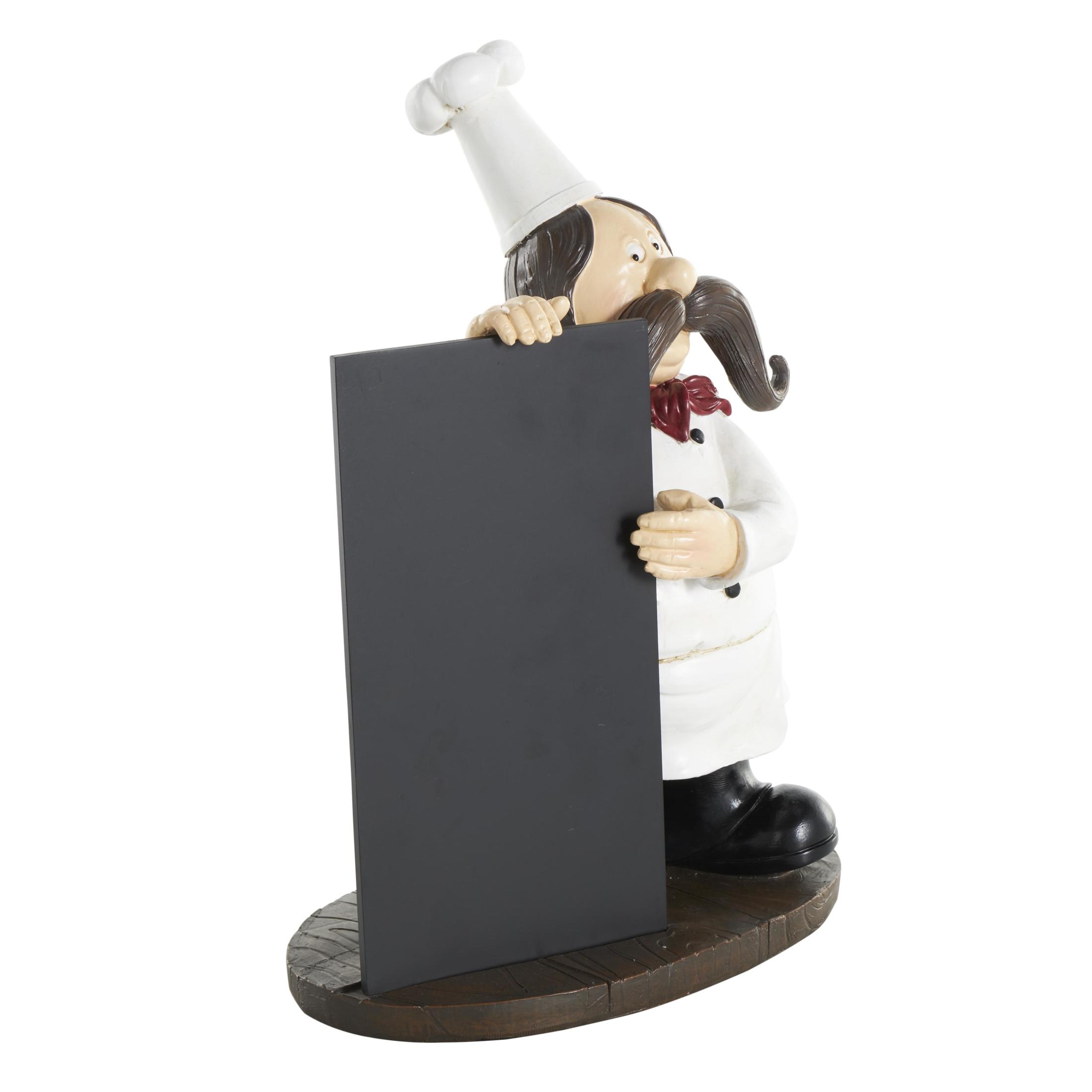9" x 13" Black Polystone Chef Sculpture with Chalkboard, by DecMode