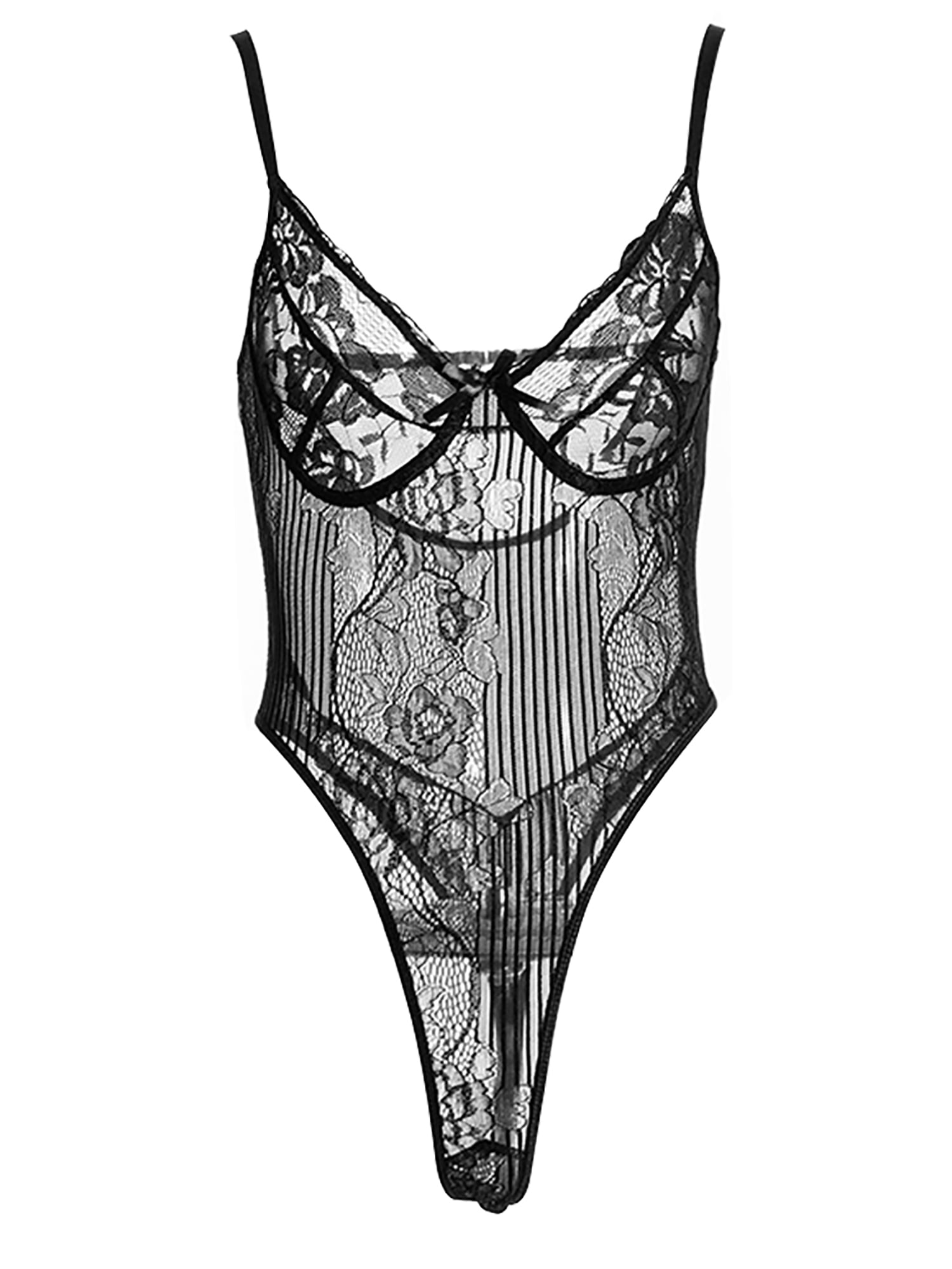 Selfieee Selfieee Women's Deep V Neck Sexy Lace Bodysuit Teddy One Piece Lingerie Babydoll