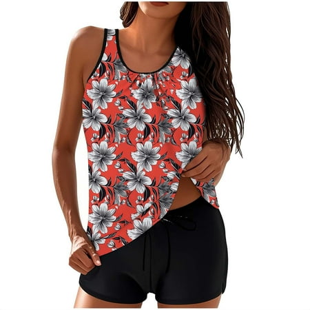 Summer Savings Clearance! Enjoytime Swim Suits for Women 2025 Tankini Swimsuits Tummy Control Swim Suit Ruched Tank Top wtih Boyshorts Swimming Suits for Women