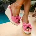 thumbnail image 2 of Womens Wedge Sandals Suede Bowtie Peep Toe Slip on Platform Heels Casual Nonslip Arch Support Summer Mules Slides Pink Size 9, 2 of 8