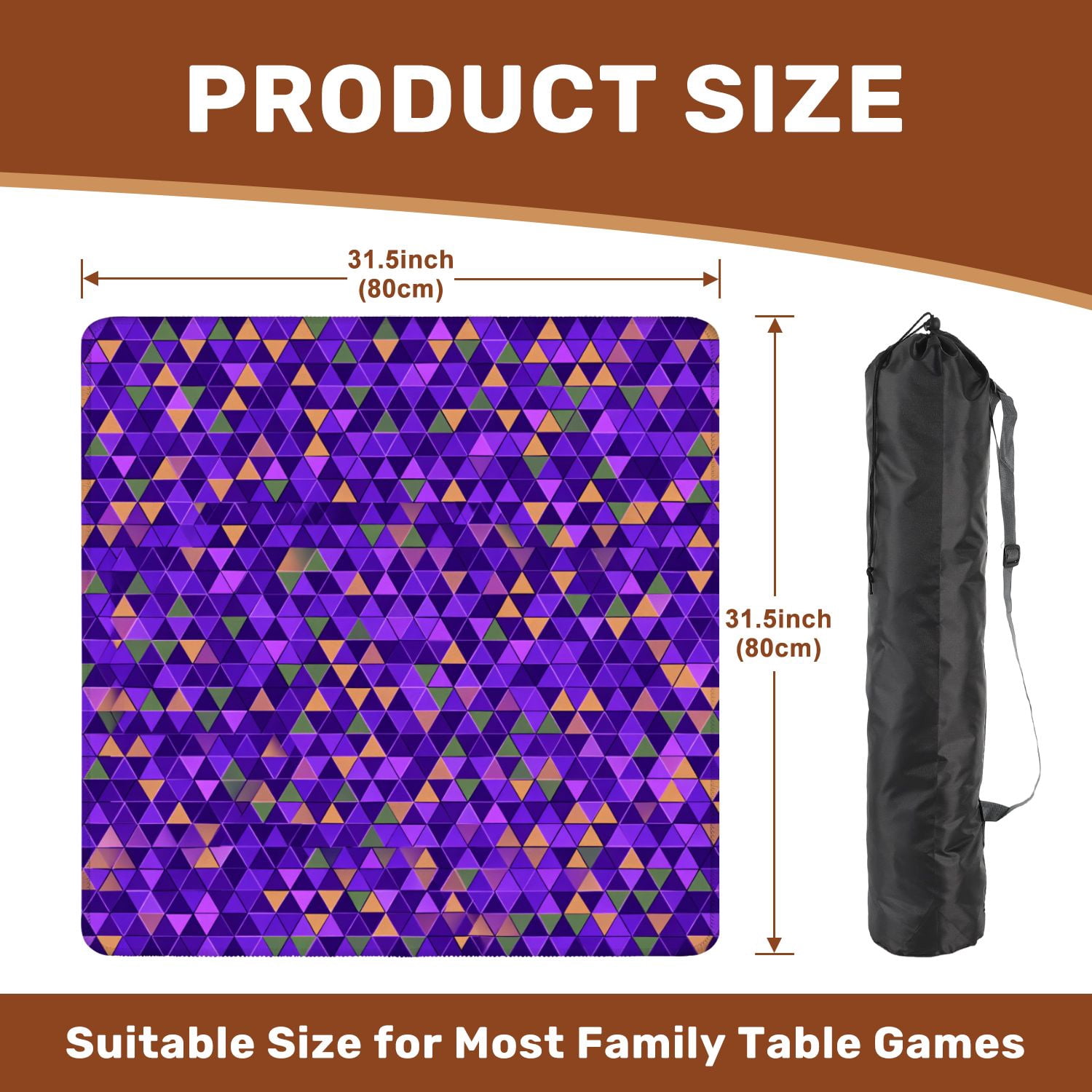 Mahjong Mat 31.5" x 31.5" Purple triangle seamless Non-Slip Noise Reduction American Mahjong Tiles Table Cover for Dominoes Poker Card Board Games Gift