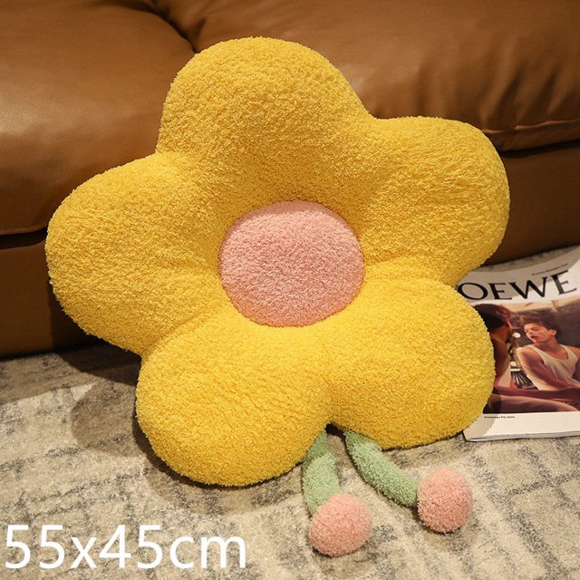 Cute Plush Sofa Throw Pillows INS Flower Pillow Office Chair Lumbar Back Cushion Soft Elastic Decor Cushions Winter Oreiller55cm-yellow Deng Xun unisex