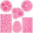 thumbnail image 1 of Set of 6 fondant moulds, mini flower moulds, butterfly moulds, leaf moulds, non-stick silicone moulds for cake decoration - butterfly/rose/leaf., 1 of 4