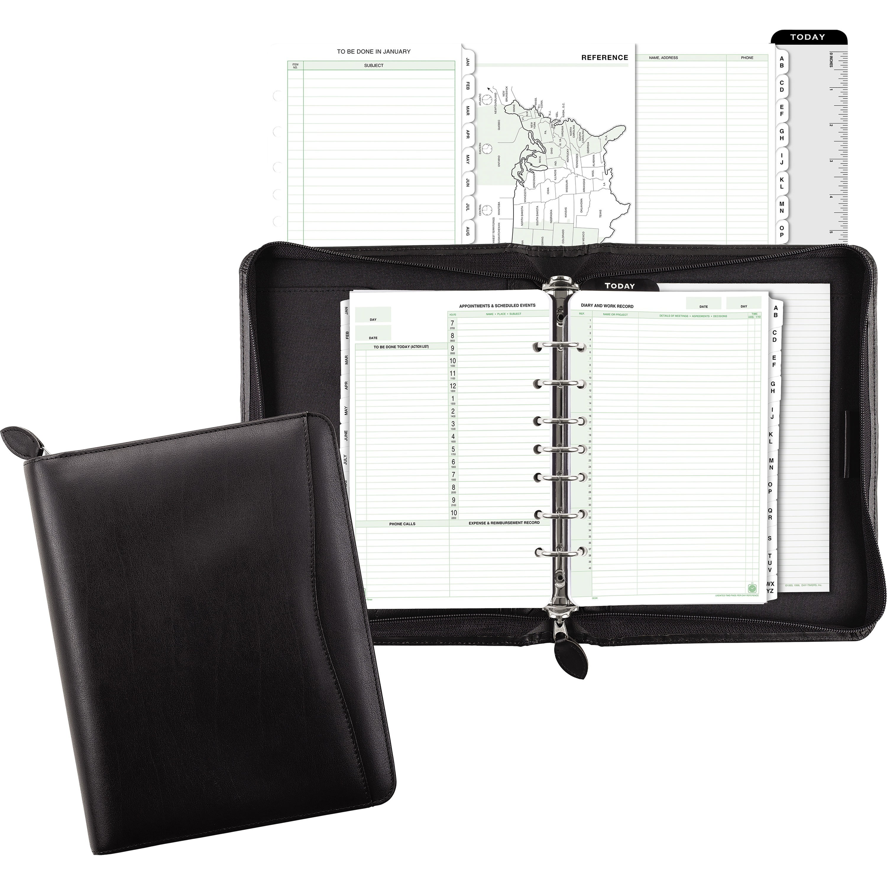 DayTimer Bonded Leather Zip Planner Starter Set, Black, 1 Each