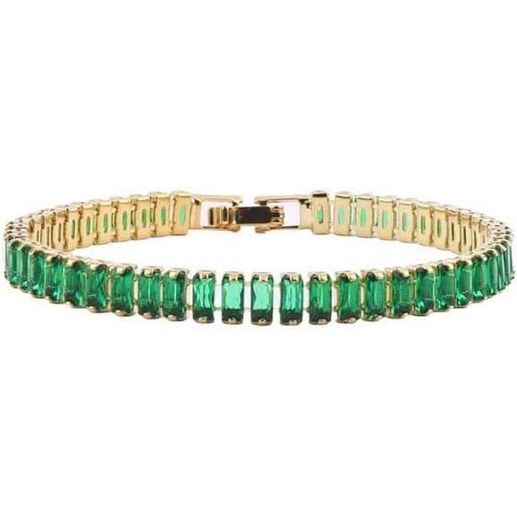 Emerald Green Stones Tennis Bracelet Gold Plated S925 Sterling Silver Bracelets Gift For Her