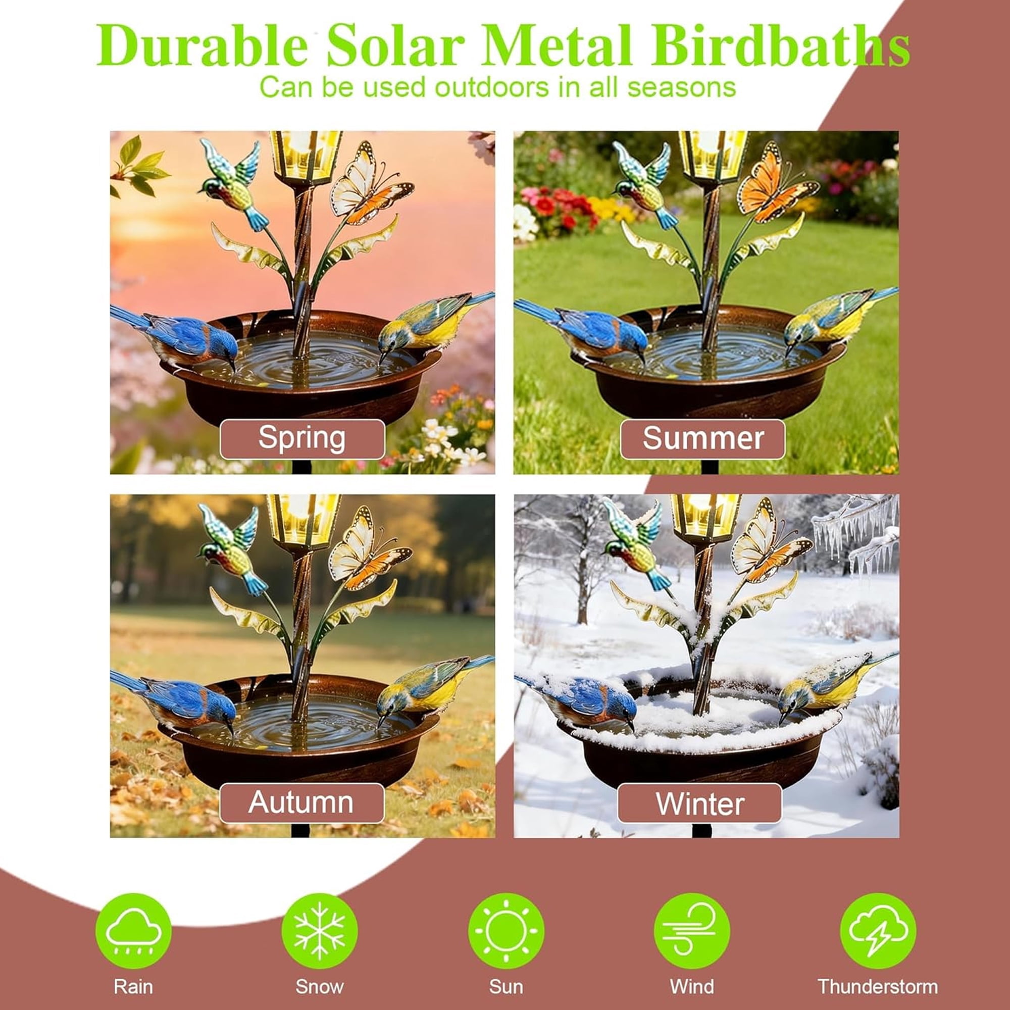 COCOBELA Bird Bath for Outside, 42In Vintage Freestanding Birdbaths with Solar Light for Outdoors, Double Metal Bird Bath Feeder Bowls for Garden Patio Yard Lawn Decor