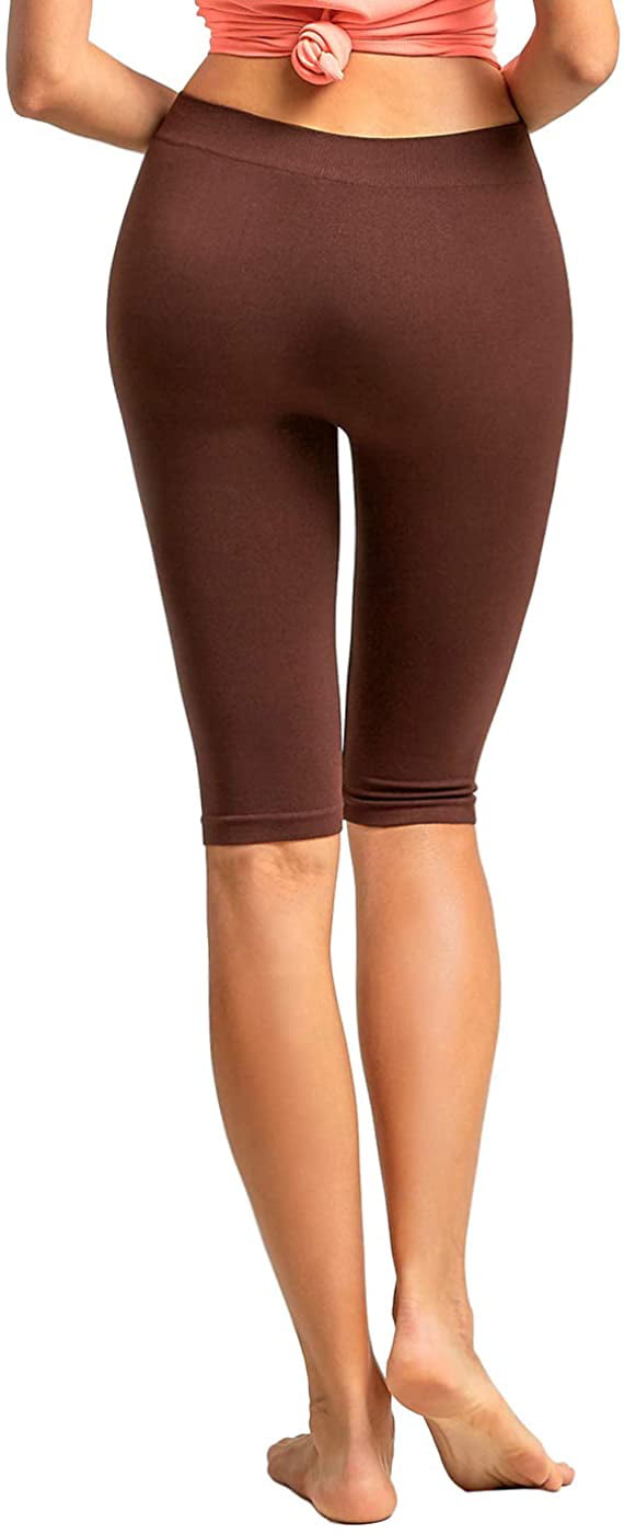 Women's 19 Seamless One Size Nylon Spandex Knee Length Slim Tight Cropped  Leggings (Black/Black) 