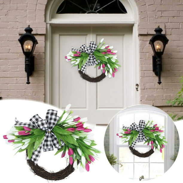 Ovzne Spring Simulated Tulips Wreath Daily Wreath Decorative Rattan ...