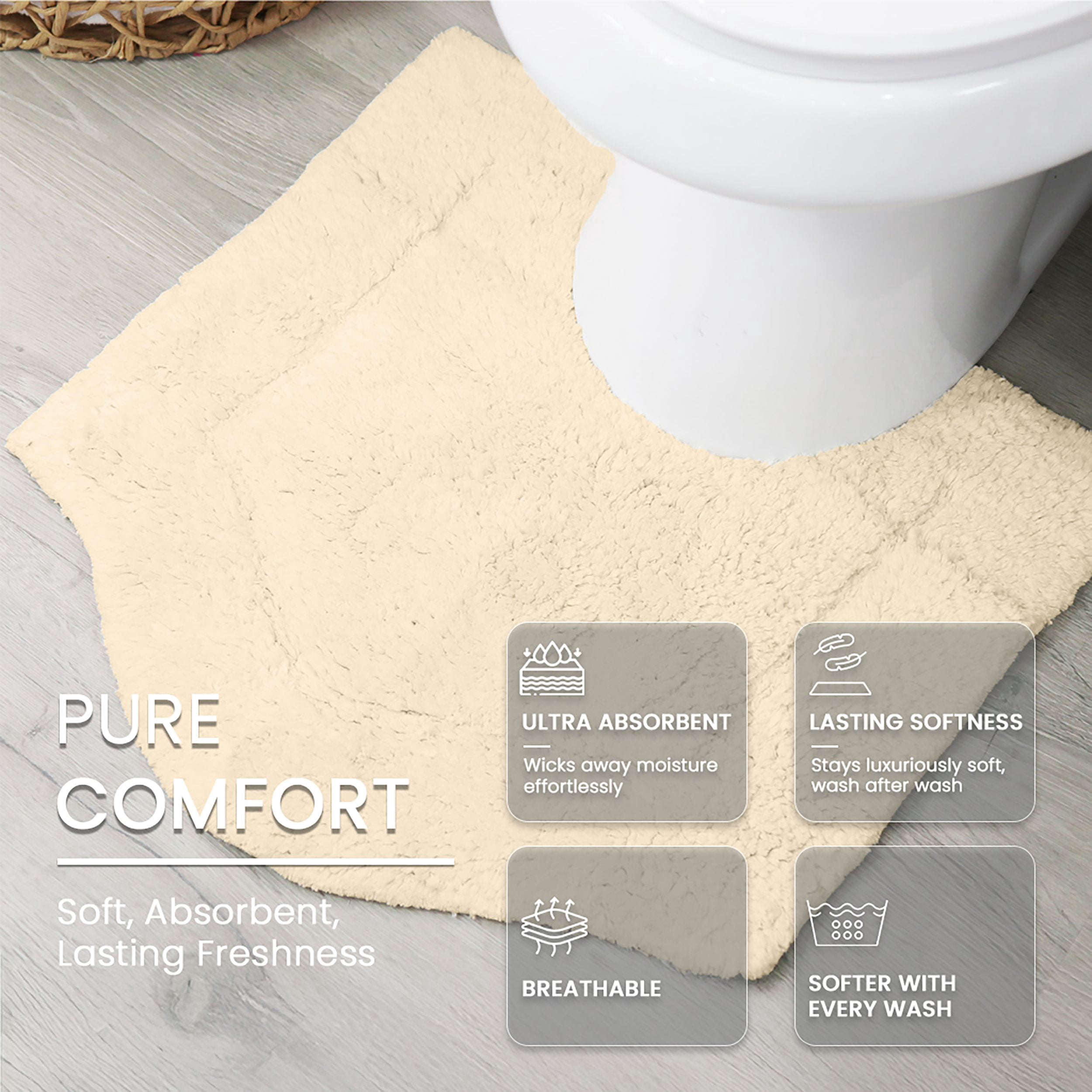 HOME WEAVERS Waterford Collection Cotton Contour Rug, 20" x 20", Ivory