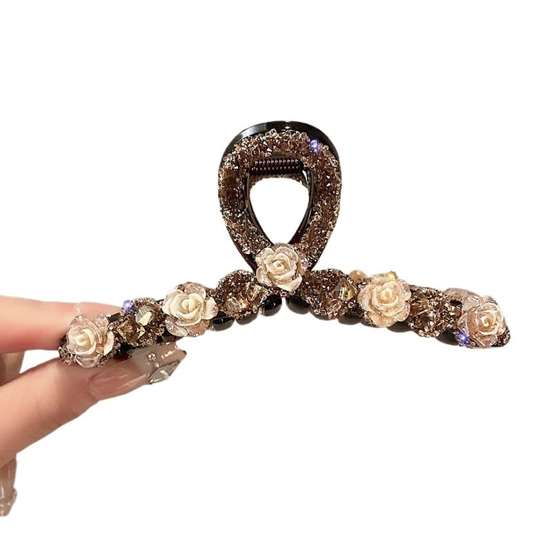 Exquisite large rosette clip | Elegant rhinestone back hair clip | Fashionable and versatile hair accessories