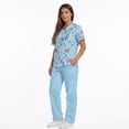 thumbnail image 4 of Yspwyqan Scrubs for Women Set, Blue Medical Print V-Neck Short Sleeve Scrub Top & Jogger Pants, Stretchy Breathable Lightweight Uniforms with 6 Pockets for Nurse Work, Size S, 4 of 7