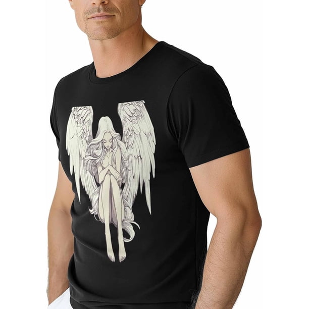 T-Shirts for Men, Cartoon Angel Crew Neck Cotton T-Shirt Men's Short Sleeve Animation Style