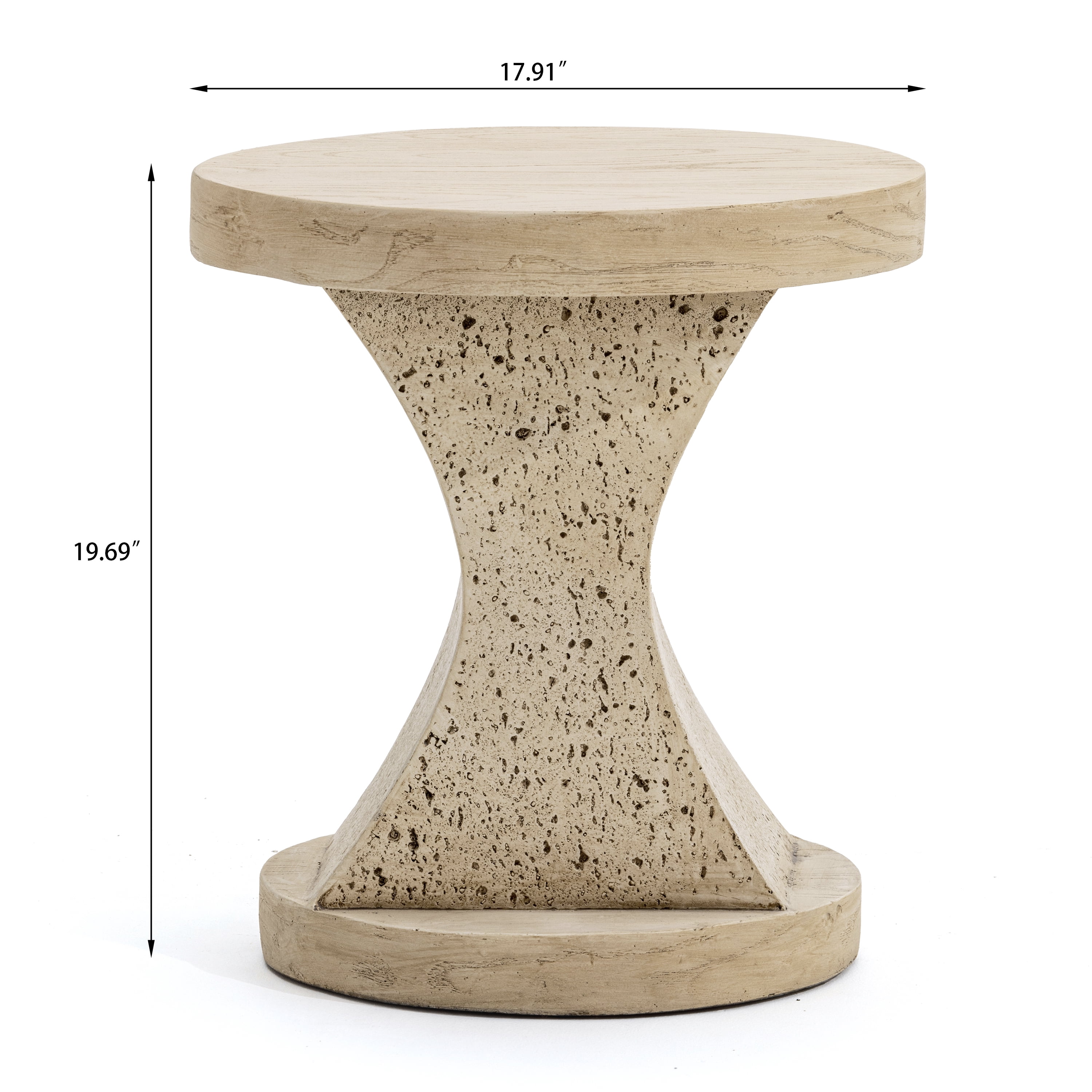 Hourglass MGO Side Table–Waterproof, Fireproof, Sturdy & Textured–No Assembly Required，Sahara Oak Travertine