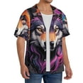 thumbnail image 2 of Kdxio Men's Hawaiian Shirt for Men Short Sleeve Shirt Colorful Wolf Head A Summer Casual Holiday Beach Button Down T-Shirts, 2 of 5