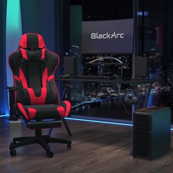 BlackArc Tango Gaming Desk and Reclining Gaming Chair Set with Slide Out Footrest, Cupholder