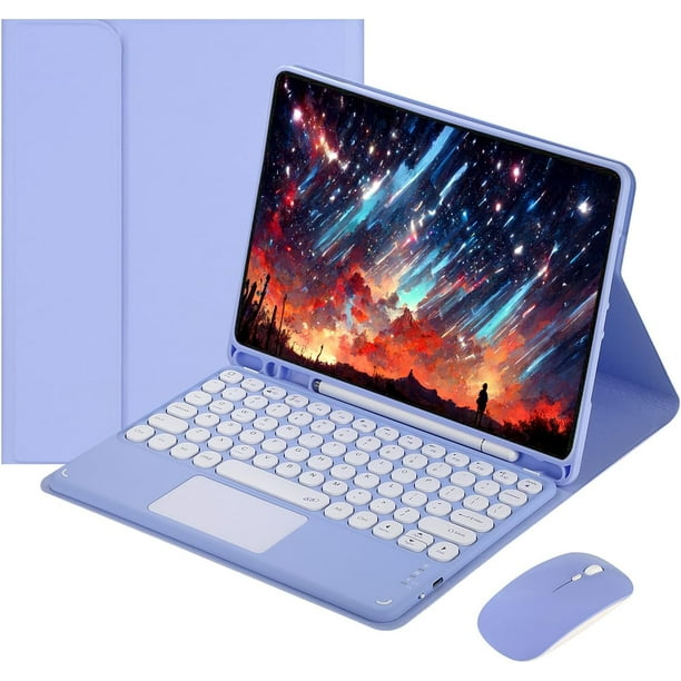 Funda con teclado táctil para iPad de 6.ª y 5.ª generación (modelo 2018 2017, 9,7 pulgadas), iPad Air 2 / Air 1 (9,7 pulgadas), con ratón - Teclado Bluetooth táctil magnéticamente desmontable