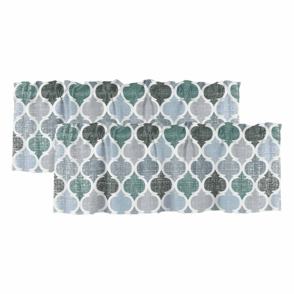 2 Pack Teal Green Valance for Window Geometric Morocco Quatrefoil Lattice Kitchen Valance Rod Pocket Short Curtain Topper Decorative Window Treatment for Living Room Bedroom 54"x18"
