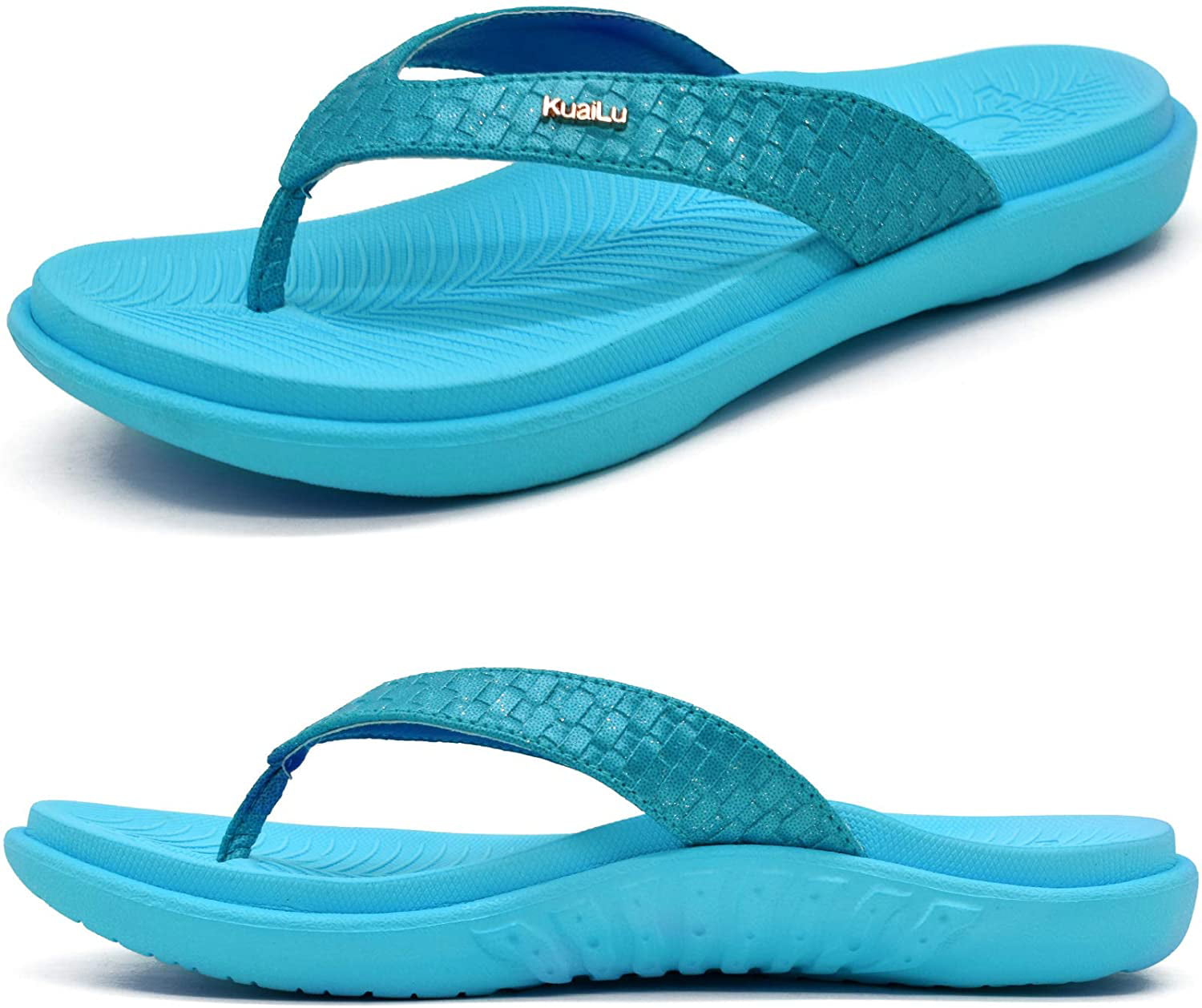 KuaiLu Mens Leather Sport Flip Flops Comfort Arch Support Thong Sandals with Soft Insole for Outdoor Beach 