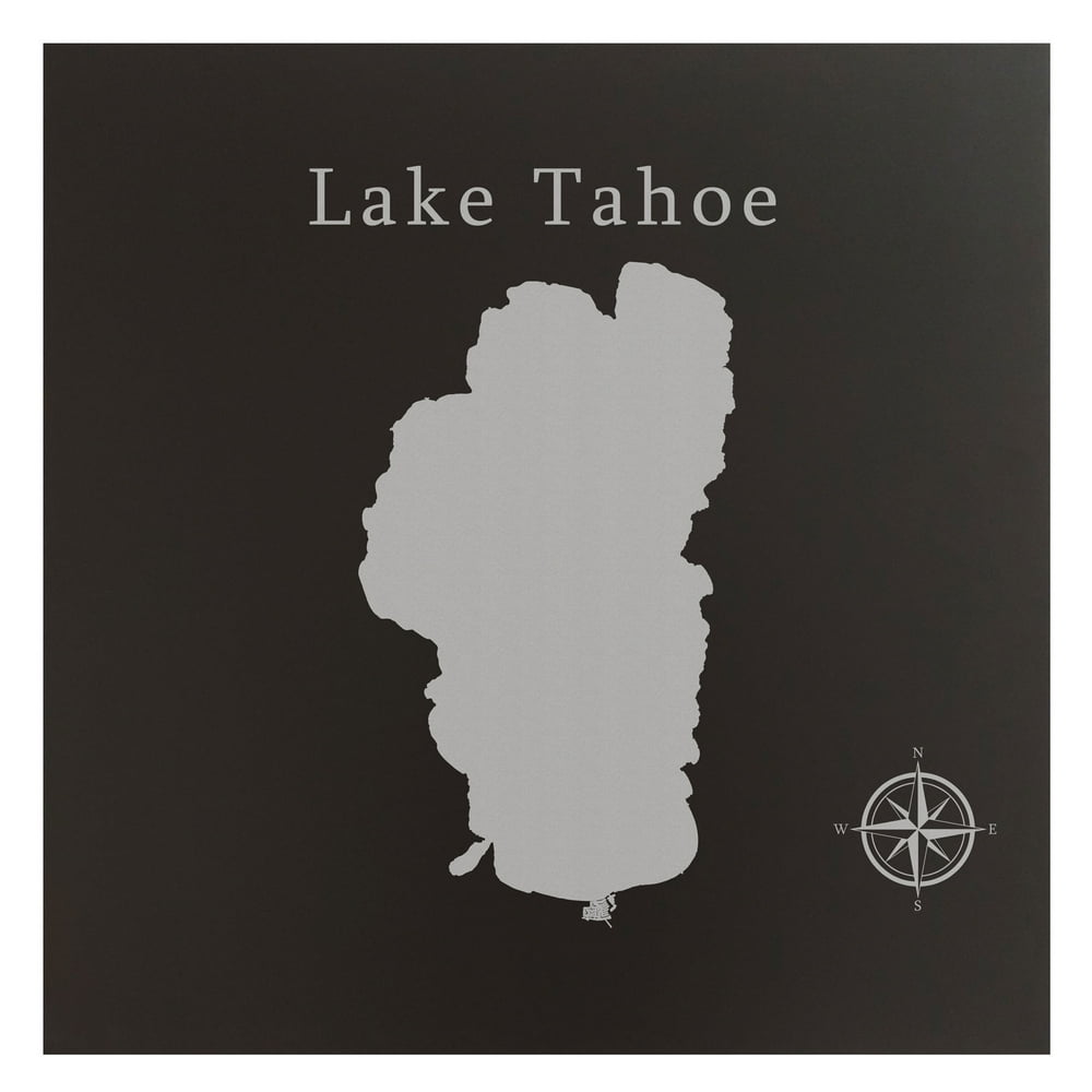 Lake Tahoe Map 24x24" Black Metal Wall Art Office Decor Gift Engraved