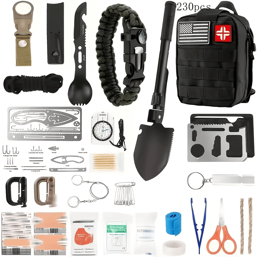 Outdoor All-Purpose Emergency Survival Kit, MOLLE System Compatible First Aid Set, Essential Gear for Camping Hunting Hiking Fishing, Unisex Practical Gift