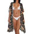 thumbnail image 4 of FKELYI Retro Mushroom Leaf Print Kimono Cover Up for Women Summer Beach Coverup Half Sleeve Kimono Cardigan Sheer Beachwear Comfy Resort Wear for Ladies Casual Outfit, 4 of 6