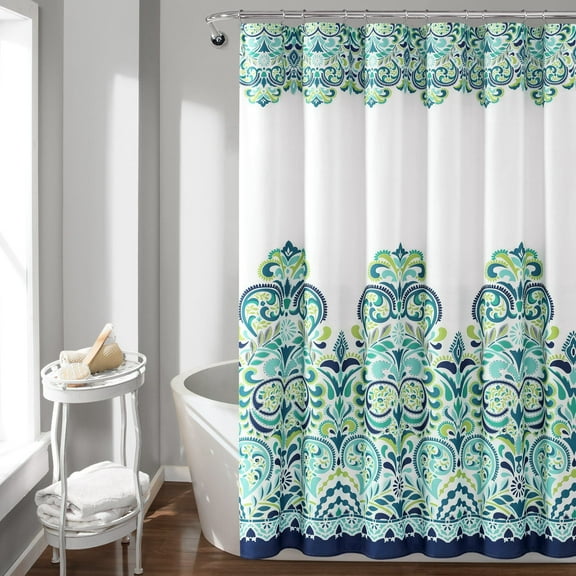 Lush Decor Clara Damask Shower Curtain, 72x72, Blue/Green, Single