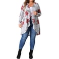 thumbnail image 2 of Agnes Orinda Plus Size Cardigan for Women Lightweight Long Sleeve Floral Knit High Low Hem Draped Duster 3X Grey, 2 of 6