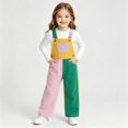 thumbnail image 2 of CPNG Girls and Boys Denim Overalls Color Blocked Casual Loose Fit Jeans Overalls with Adjustable Straps Kids Unisex Jumpsuit Bib Overalls, 2 of 5