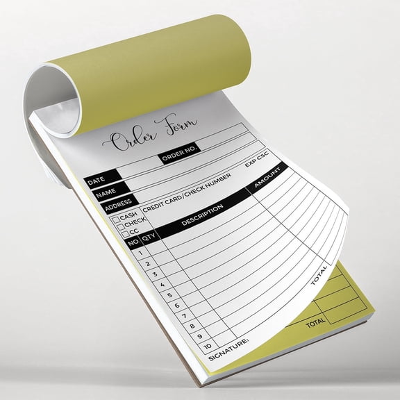 Order Form Book 2 Pack 8.5 x 5 Inch Carbonless Receipt Books with White & Yellow NCR Pages, 50 Sets 100 Sheets Invoice Pad for Small Business Sales & Purchases