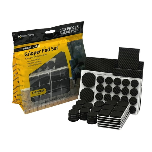 Premium Furniture Grippers, 133 Piece Multipack, Various Shapes & Sizes, Black Foam, by MinnARK