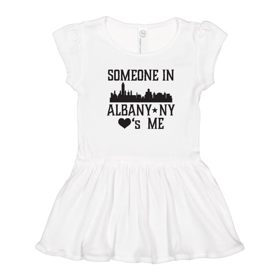 Inktastic Albany New York Skyline Someone Loves Me Girls Toddler Dress