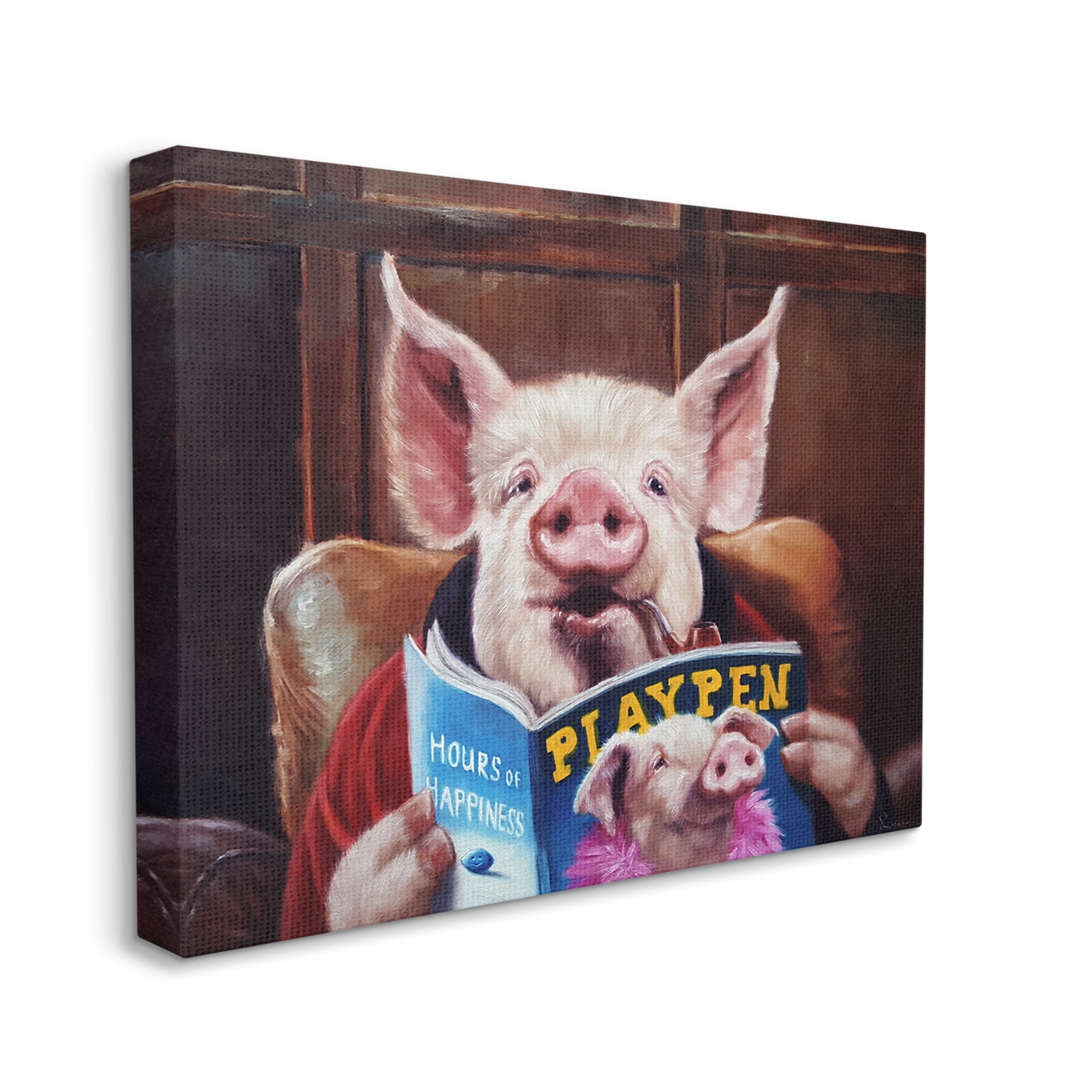 Stupell Funny Pig Magazine Man Cave Animals & Insects Painting Gallery Wrapped Canvas Print Wall Art