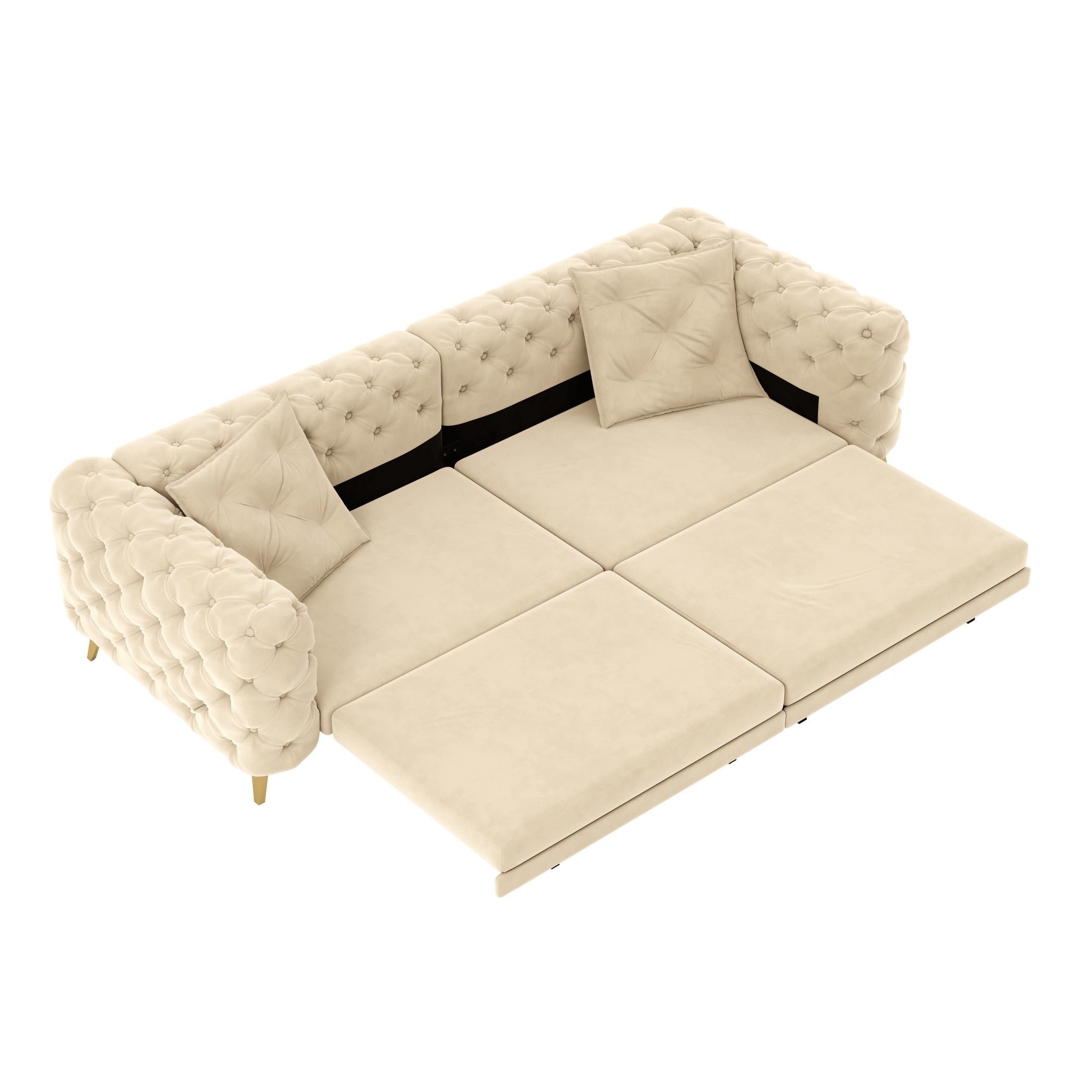 Noble House Rostin 4-Seat Velvet Convertible Sleeper Sofa, 3-in-1 Pull-Out King Bed with Movable Ottoman, Apricot