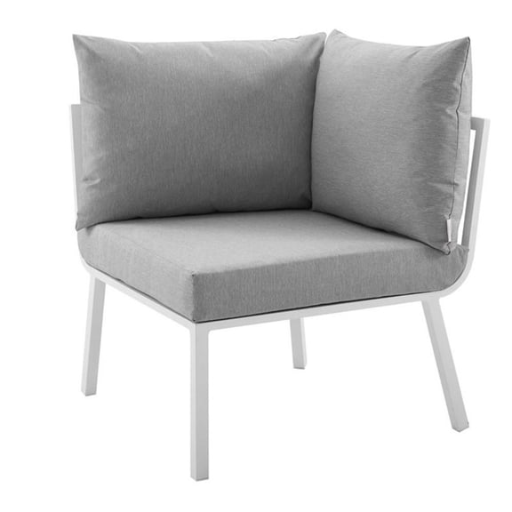 Pemberly Row Outdoor Patio Aluminum Corner Chair in White/Gray